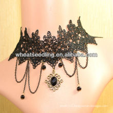 fashion black lace with chain bead collar wedding necklace LS-94